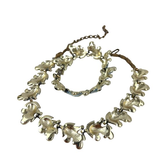 Retro Blue Leaf Enamel Necklace and Bracelet Set Parure 1950s - Picture 8 of 9